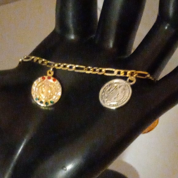 St Benedict with Cubic ZC Gold Plated Oro Laminado  Woman Necklace Set NWOT - Picture 5 of 10